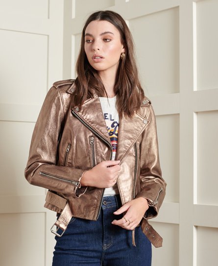 Superdry Vintage bikerjakke i læder med bælte